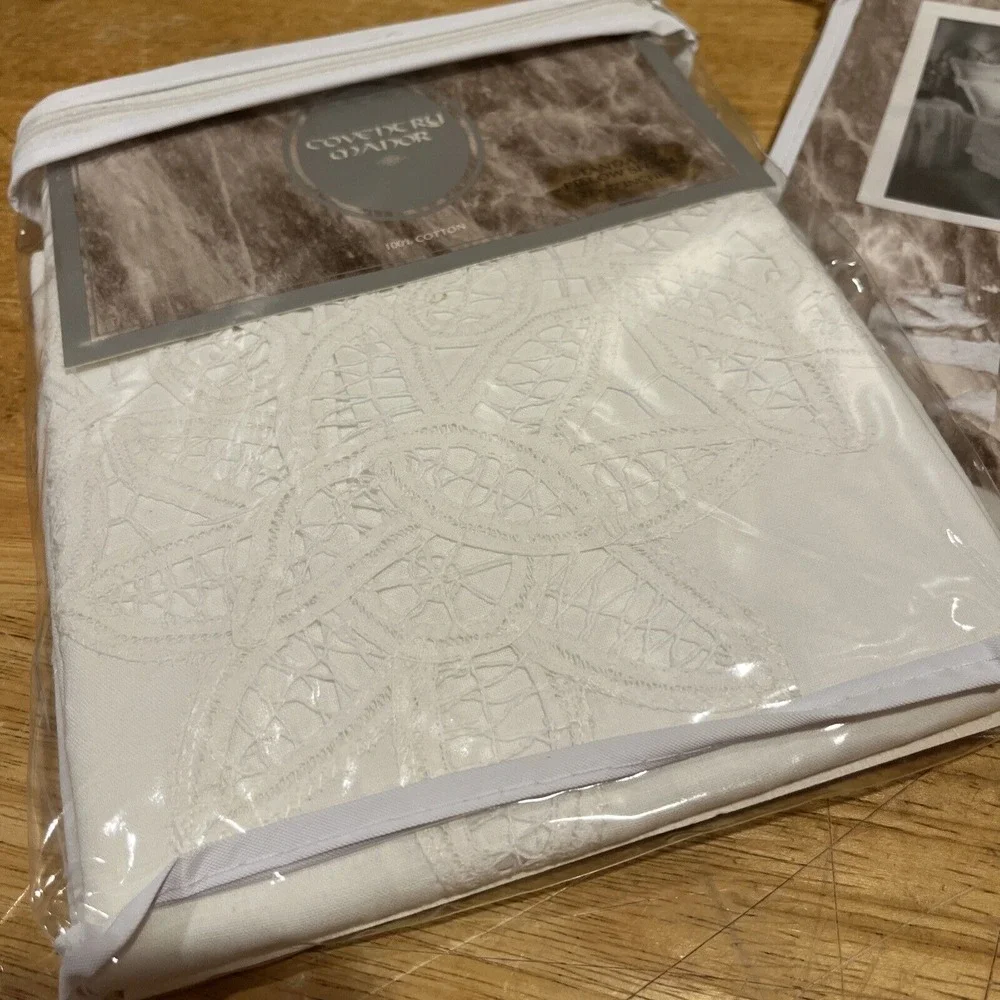 Coventry Manor Cotton‎ Standard Sham Pillow Winter Garden Eyelet Lace Cotton